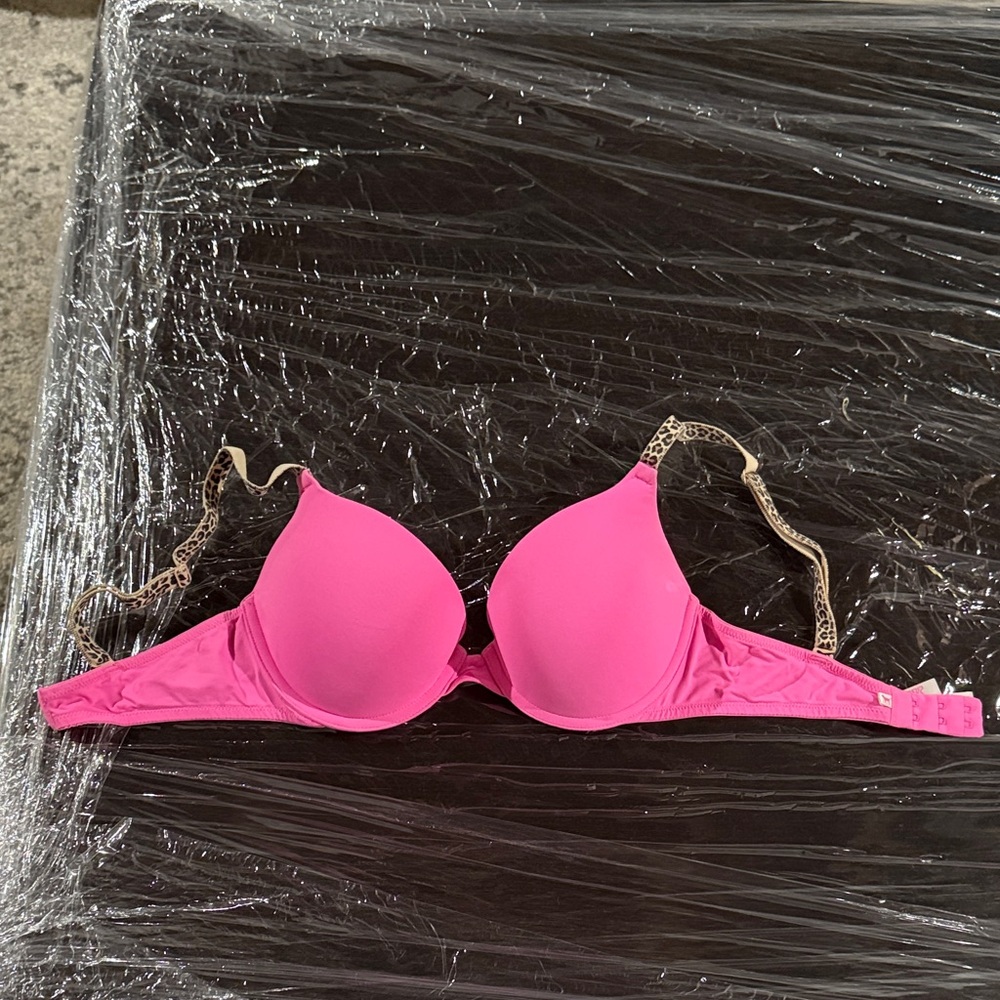 Push up Pink Bra with Leopard Straps